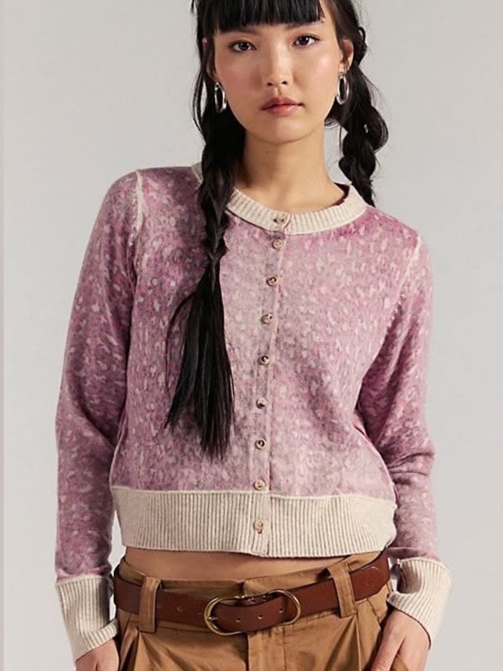 Free People Nocturnal Patterned Cashmere Cardi Red Grape Combo NWT Size L